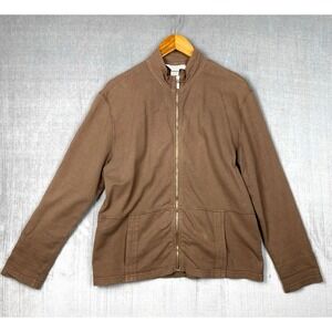 Vtg Fresh Produce Jacket Womens Large Brown Full Zip 100% Cotton Made in USA